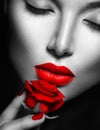 woman with red rose Royalty Free Stock Photo