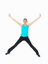 woman showing fitness moves, white background