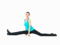 woman showing fitness moves, white background