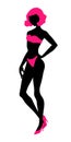 Sexy woman silhouette in underwear, club burlesque performer, dancer, stripper, go-go girl, vector illustration