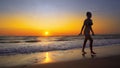 woman walk and run on sand beach Royalty Free Stock Photo