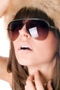 woman wearing sunglasses with sugar lips Royalty Free Stock Photo