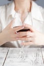 woman in white holding wine glass Royalty Free Stock Photo