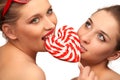 women with heart shaped lollipop Royalty Free Stock Photo