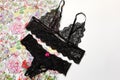 Sexy women lingerie. Beautiful black lace sexy lingerie on a white background. The concept of erotic linen, a date, a