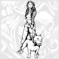 Sexy women with pit bull hand drawing vector