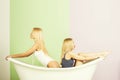 women, pretty girls in white bath Royalty Free Stock Photo