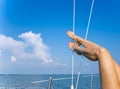 women's feet on the yacht