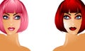 Women Wearing Red and Pink Wigs Royalty Free Stock Photo