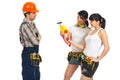 workers women flirting with workman Royalty Free Stock Photo