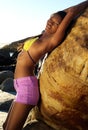 young african american woman posing in bikini and shorts Royalty Free Stock Photo