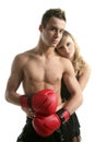 young male boxer with blond beautiful girl Royalty Free Stock Photo