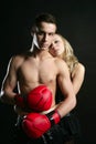 young male boxer with blond beautiful girl Royalty Free Stock Photo