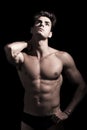 young man shirtless. Gym muscular body. Neck pain. Royalty Free Stock Photo