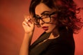 young secretary in glasses and red lips Royalty Free Stock Photo