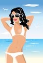 Young Woman in White Bikini and Sunglasses Royalty Free Stock Photo