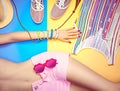 Overhead outfit fashion essentials set, background Royalty Free Stock Photo