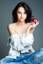 young woman with fresh red apple Royalty Free Stock Photo