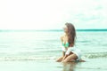 Young Woman In Sunglassess And Bikini On Beach Royalty Free Stock Photo