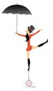 Equilibrist woman on the unicycle with umbrella illustration