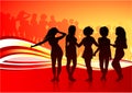 young women dancing on summer background