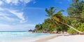 Seychelles Anse Georgette beach on Praslin island palm panorama panoramic view vacation sea Royalty Free Stock Photo