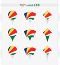 Seychelles flag, set of location pin icons of Seychelles flag