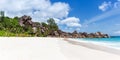 Seychelles Grand Anse beach on La Digue island panoramic view panorama vacation holidays travel traveling