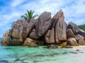 Seychelles island of La Digue, closeup of granitic rocks Royalty Free Stock Photo