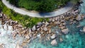 Seychelles Islands, drone view, aerial landscape of clear blue waters Royalty Free Stock Photo