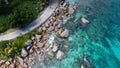 Seychelles Islands, drone view, aerial landscape of clear blue waters Royalty Free Stock Photo