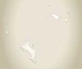 Seychelles map, islands, old paper background blank