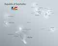 Seychelles map with names of Seychelles islands and flag seychelles, design glass card 3D