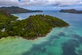 Praslin island seychelles paradise beach aerial drone panorama landscape anse volbert Royalty Free Stock Photo