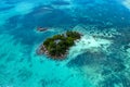 Praslin island seychelles paradise beach aerial drone panorama landscape anse volbert
