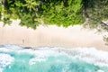 Seychelles Takamaka beach sea waves vacation ocean drone view aerial photo copyspace