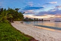 Seychelles tropical beach at sunset Royalty Free Stock Photo