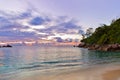 Seychelles tropical beach at sunset Royalty Free Stock Photo