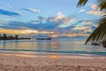 Seychelles tropical beach at sunset Royalty Free Stock Photo