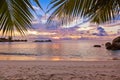 Seychelles tropical beach at sunset Royalty Free Stock Photo
