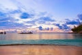 Seychelles tropical beach at sunset Royalty Free Stock Photo