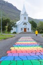 Seydisfjordur city church close up, Iceland landmark