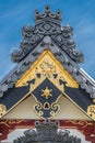 Sezonin temple colorful facade carved golden Dragon. Nagano City, Japan