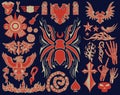 Spider Tarantula and Variety of Tattoo elements tribal design vector set collection