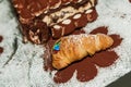 Sfogliatella, typical Neapolitan pastry, with yellow cream and strawberry, Naples, Italy Royalty Free Stock Photo