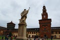 Sforza castle courtyard view Torre del Filarete tower Milan Italy