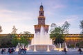 Sforza Castle with fountain in Milan, Italy Royalty Free Stock Photo