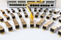 SFP modules for network switch and yellow patch cord. Internet. Communication. Network Royalty Free Stock Photo