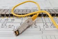 SFP network modules for network switch and patch cord Royalty Free Stock Photo