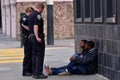 SFPD officers interrogating black american men in San Francisco Royalty Free Stock Photo